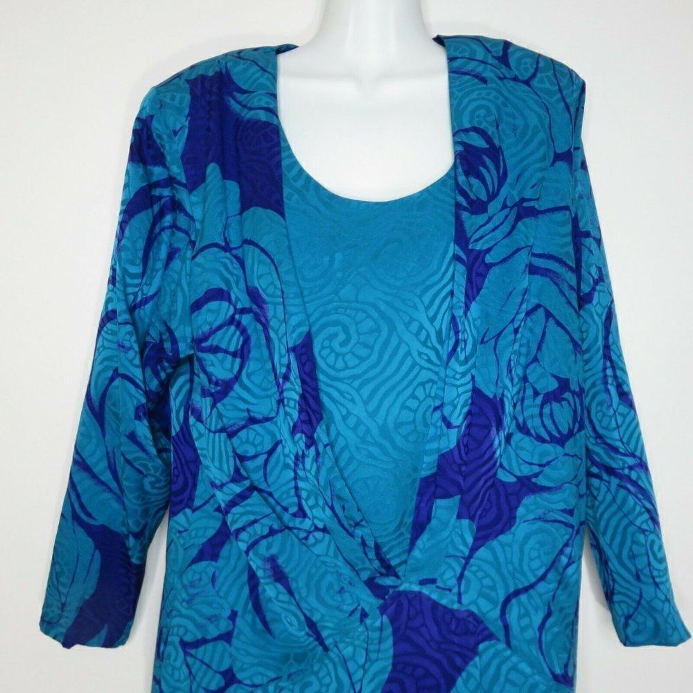 New Vtg 80s St Gillian Silk Dress 12 Blue